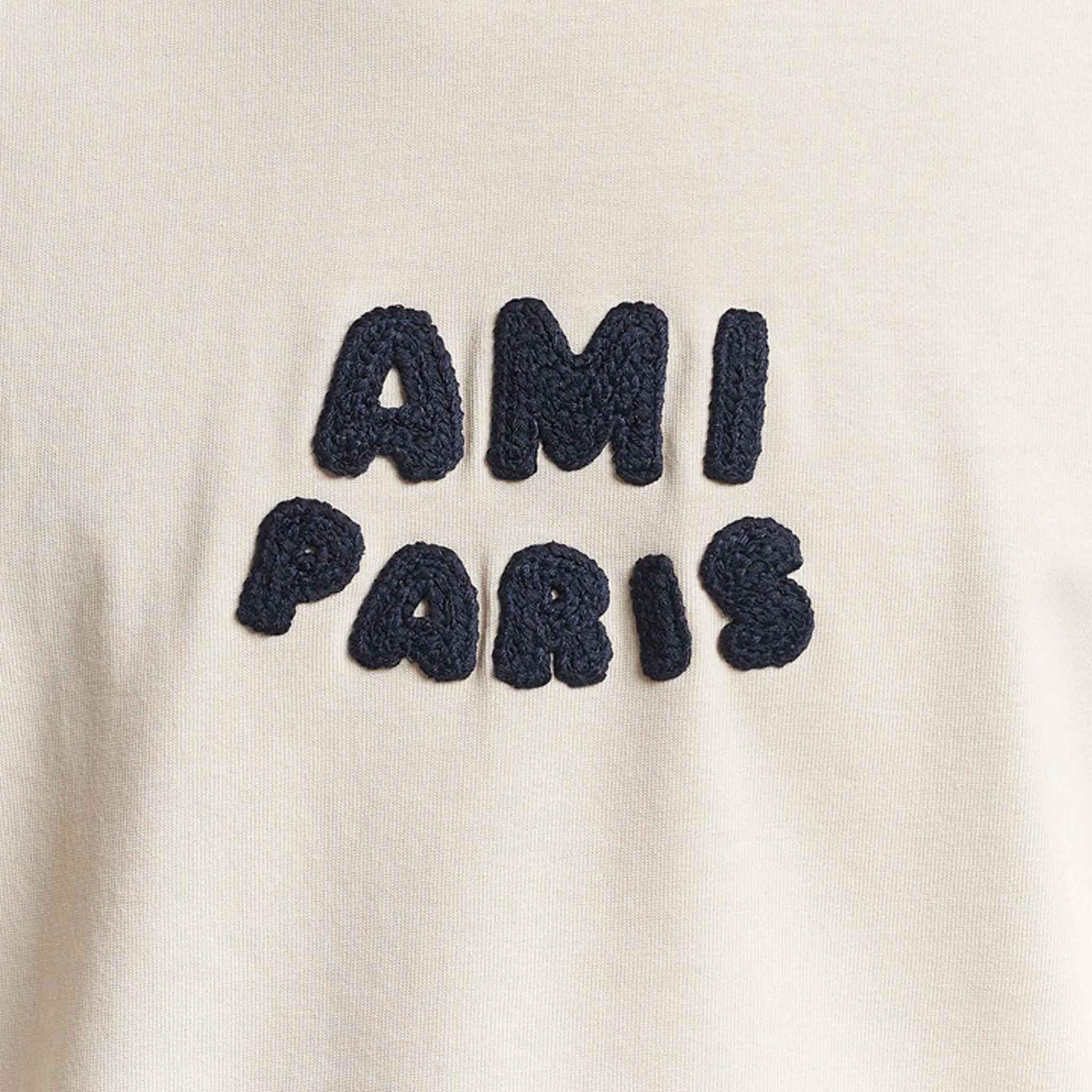 Ami Paris Crochet Logo T-Shirt in White Cream