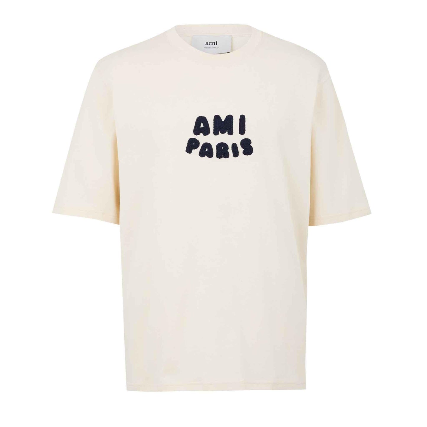 Ami Paris Crochet Logo T-Shirt in White Cream