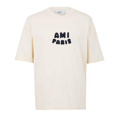 Ami Paris Crochet Logo T-Shirt in White Cream