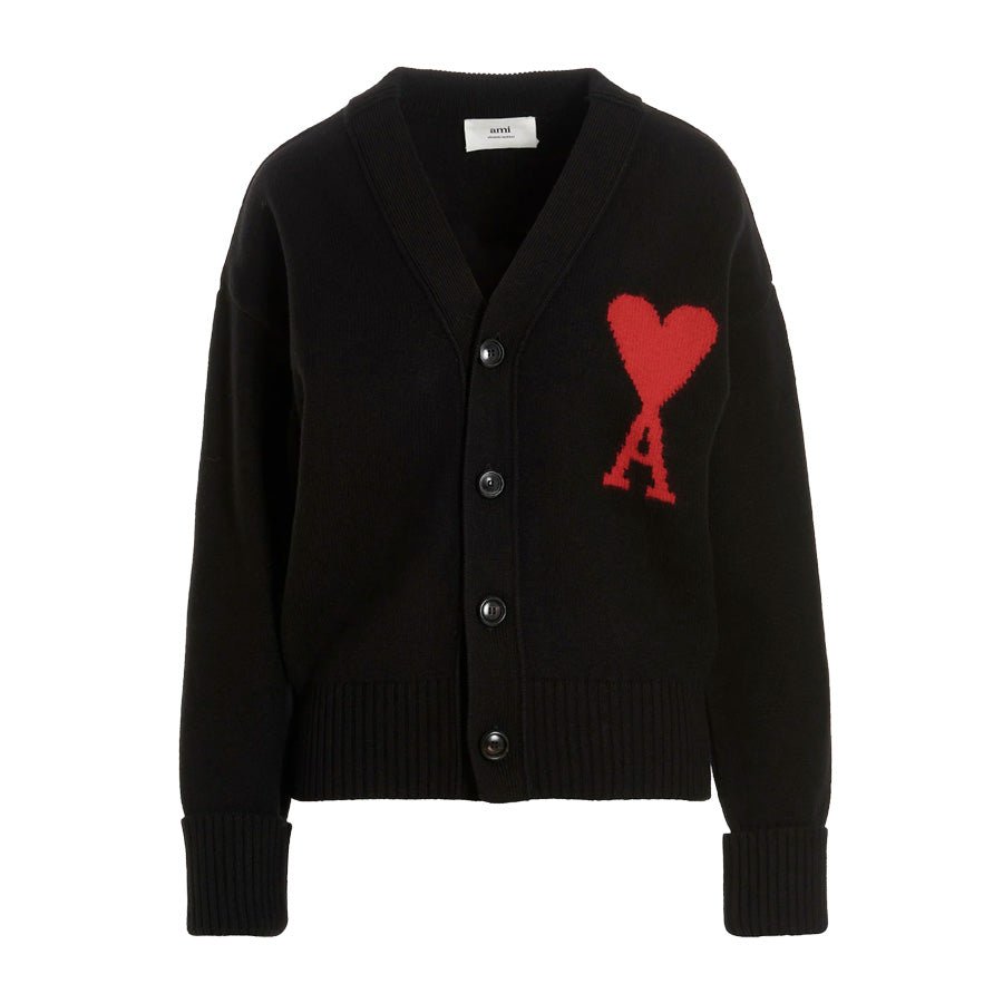 Ami Paris De Coer Large Heart Knitted Cardigan in BlackSweatshirtsAMI ParisDPUS3666598000036XSAmi Paris De Coer Large Heart Knitted Cardigan in Black