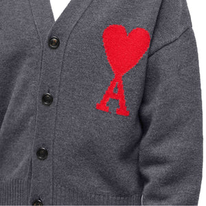 Ami Paris De Coer Large Heart Knitted Cardigan in Heather GreySweatshirtsAMI ParisDPUS3663049185151XSAmi Paris De Coer Large Heart Knitted Cardigan in Heather Grey