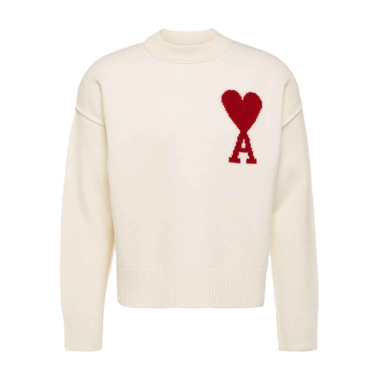 Ami Paris De Coer Large Heart Merino Wool Knitted Sweater in Off WhiteSweatshirtsAMI ParisDPUS3666598137169XSAmi Paris De Coer Large Heart Merino Wool Knitted Sweater in Off White