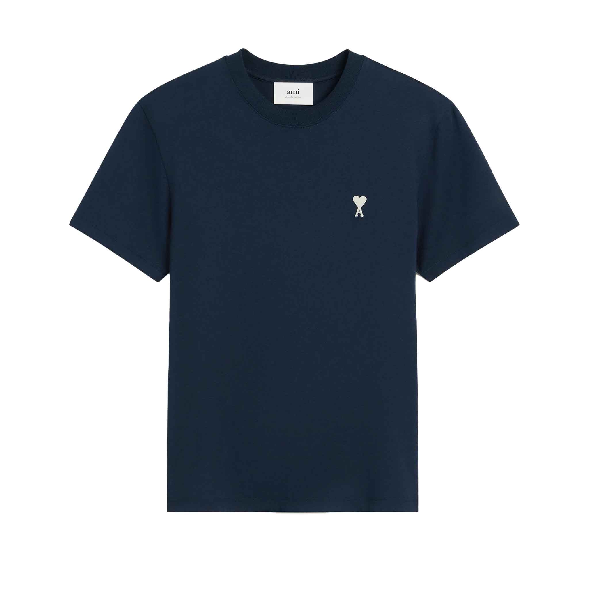 Ami Paris De Coeur Cotton T Shirt in Night Blue