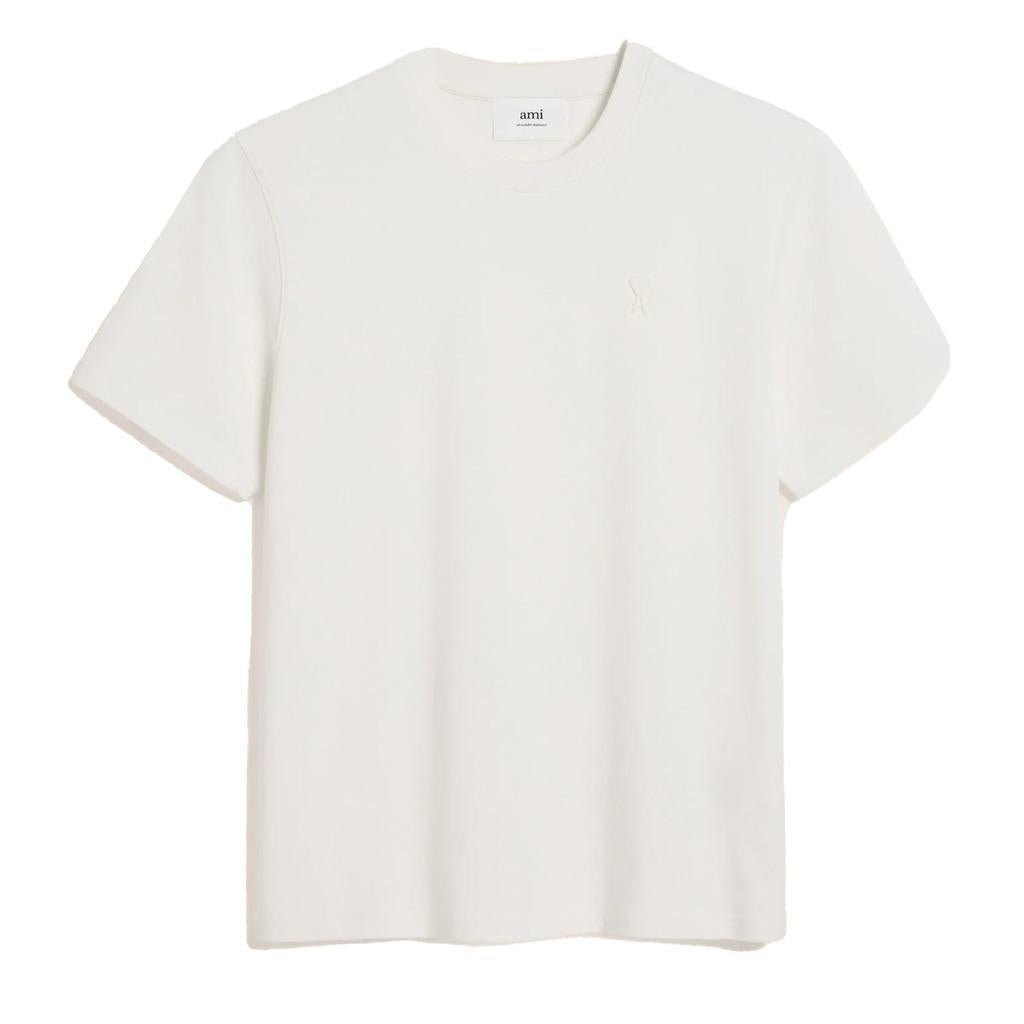 Ami Paris De Coeur Cotton T Shirt in Off White Tonal