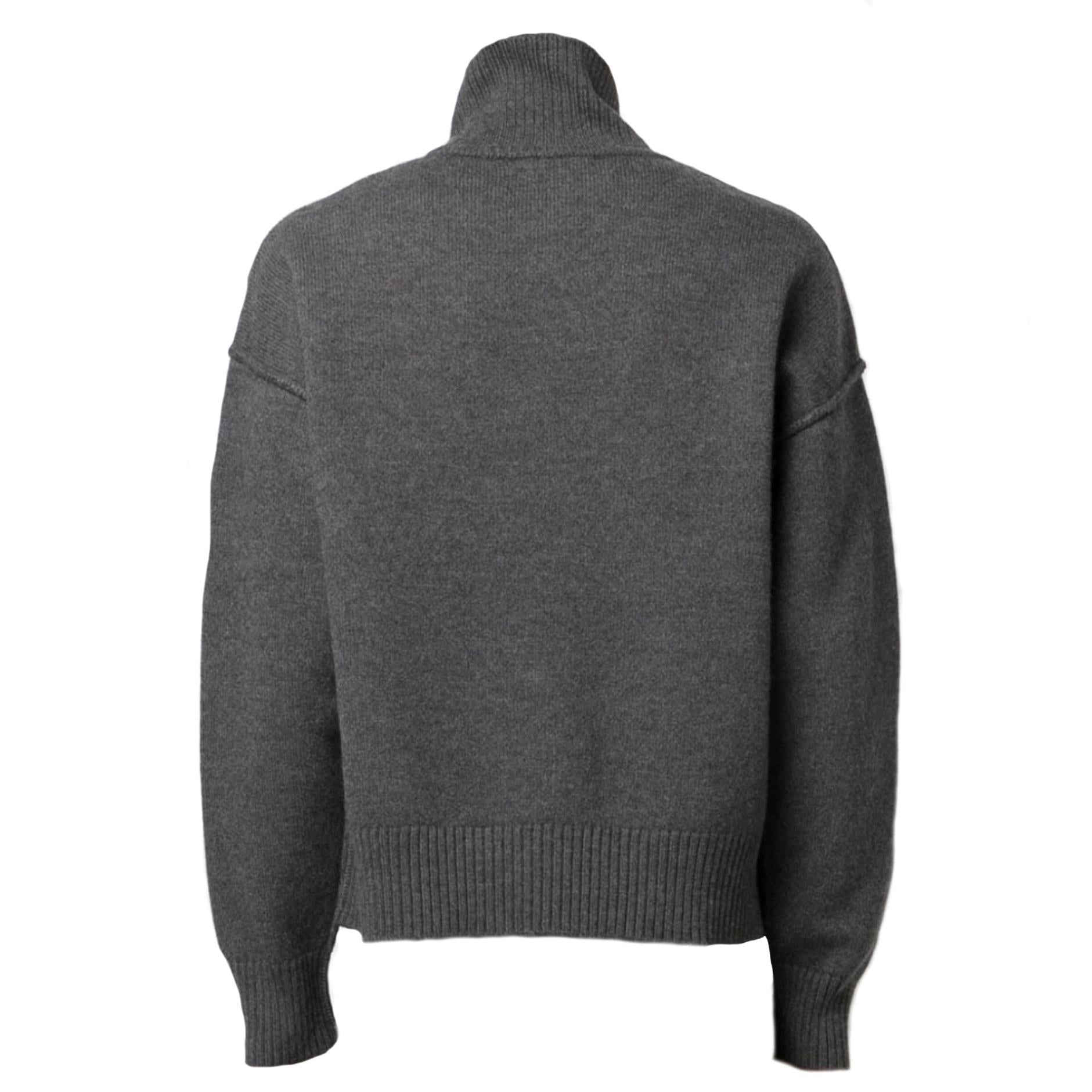Ami Paris Large Heart Funnel Neck Knit Sweater in Heather Grey