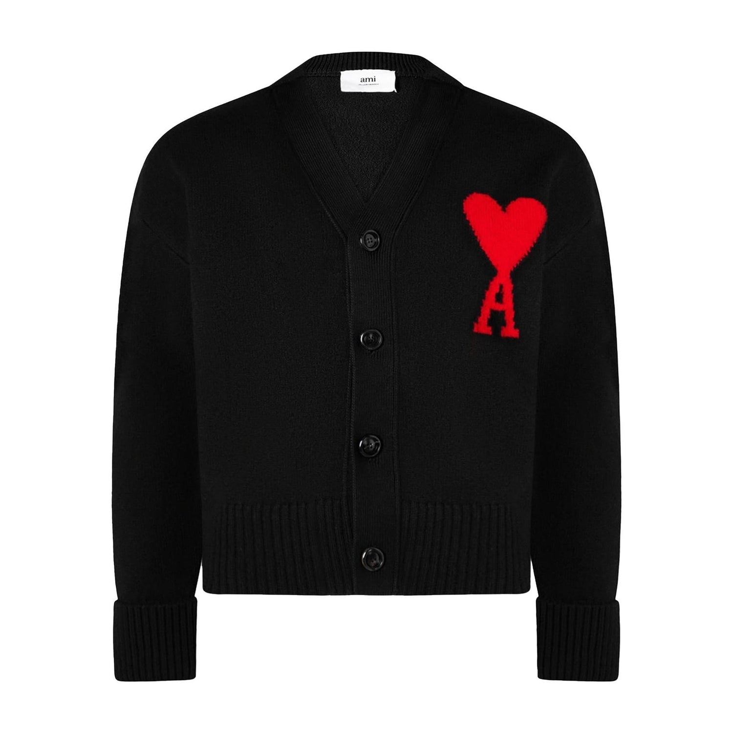 Ami Paris Large Heart Knit Cardigan in Black/Red