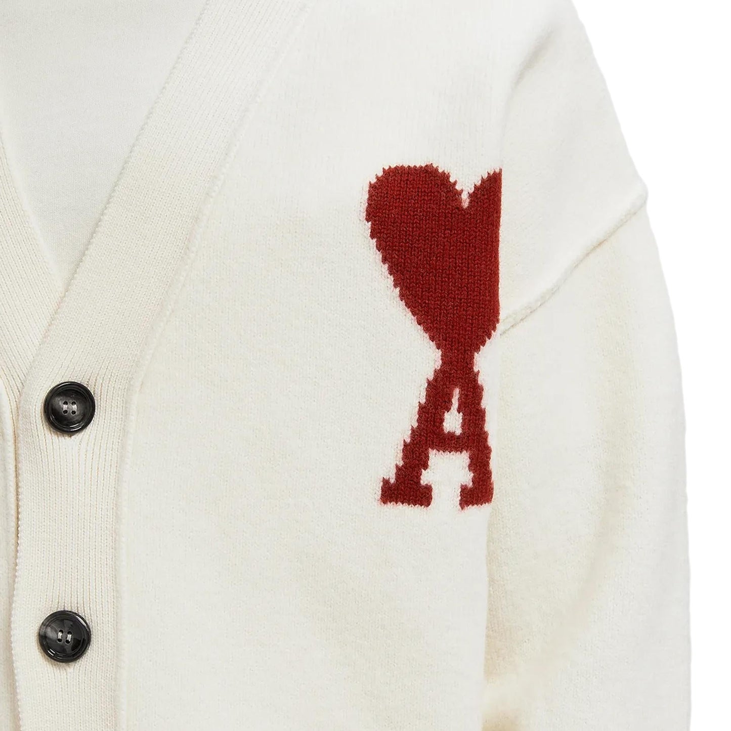 Ami Paris Large Heart Knit Cardigan in Off White/Red
