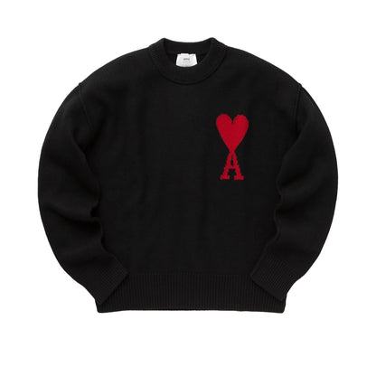 Ami Paris Large Heart Knit Sweater in Black/Red