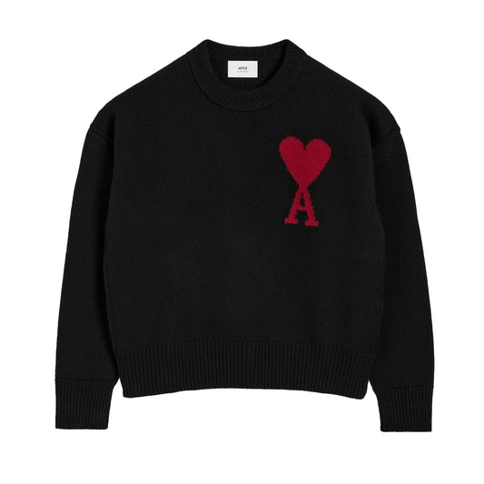 Ami Paris Large Heart Knit Sweater in Black/Red