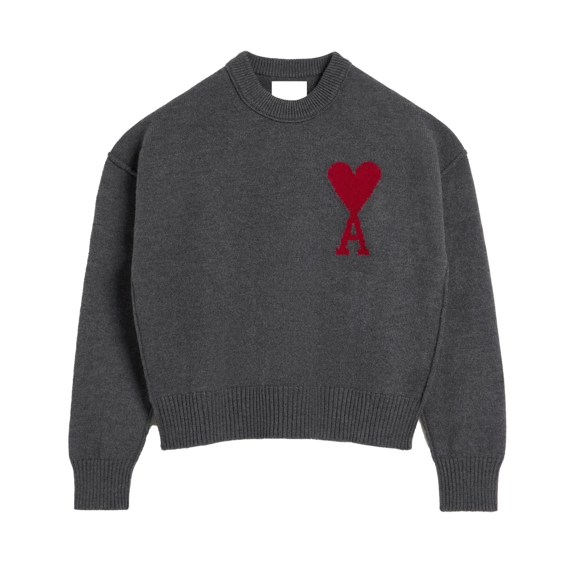 Ami Paris Large Heart Knit Sweater in Heather Grey