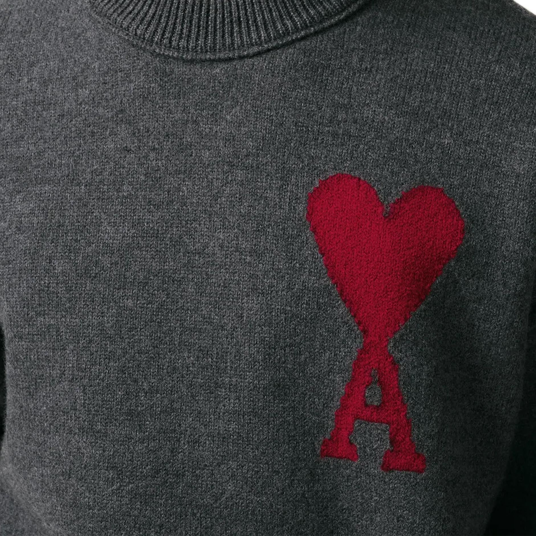Ami Paris Large Heart Knit Sweater in Heather Grey