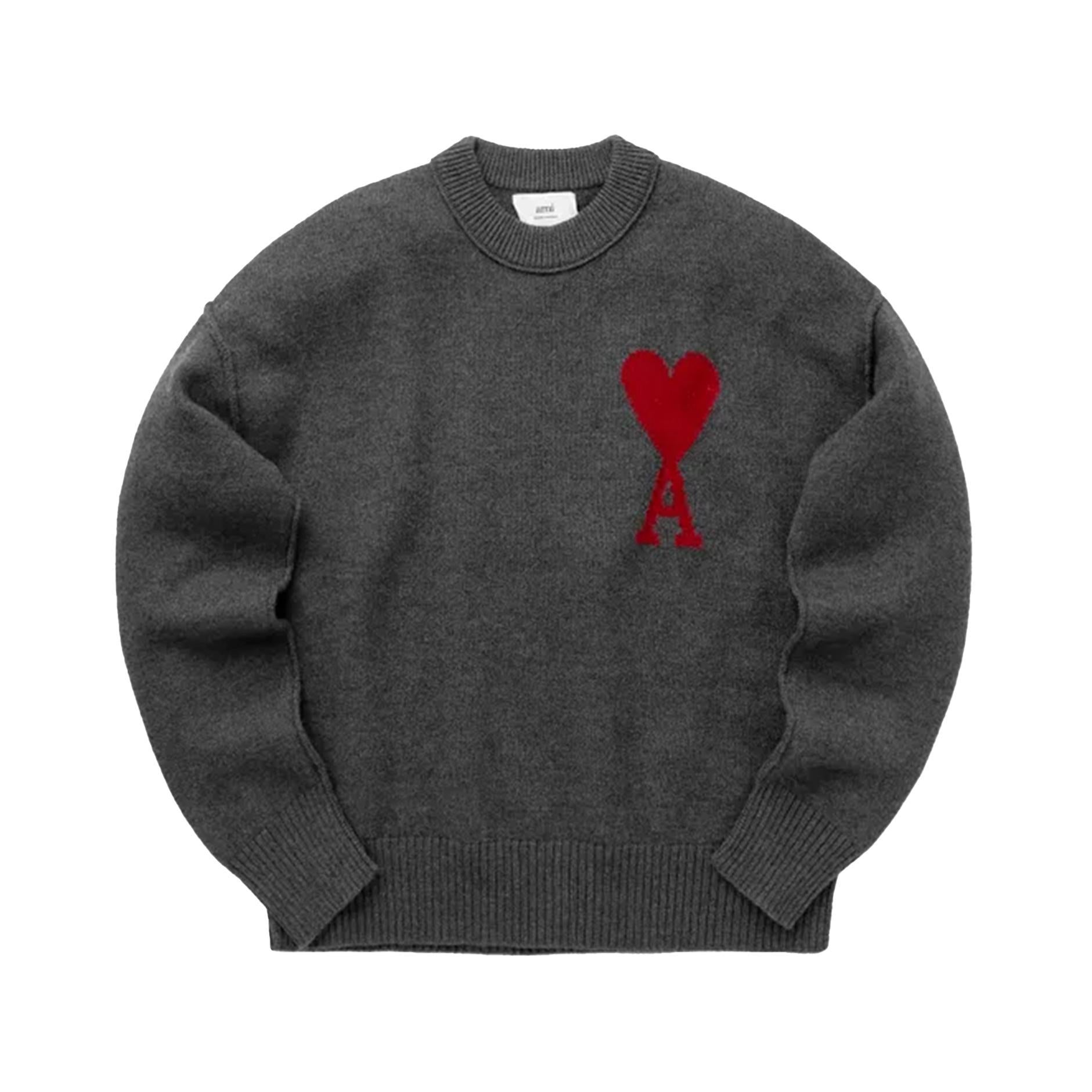 Ami Paris Large Heart Knit Sweater in Heather Grey