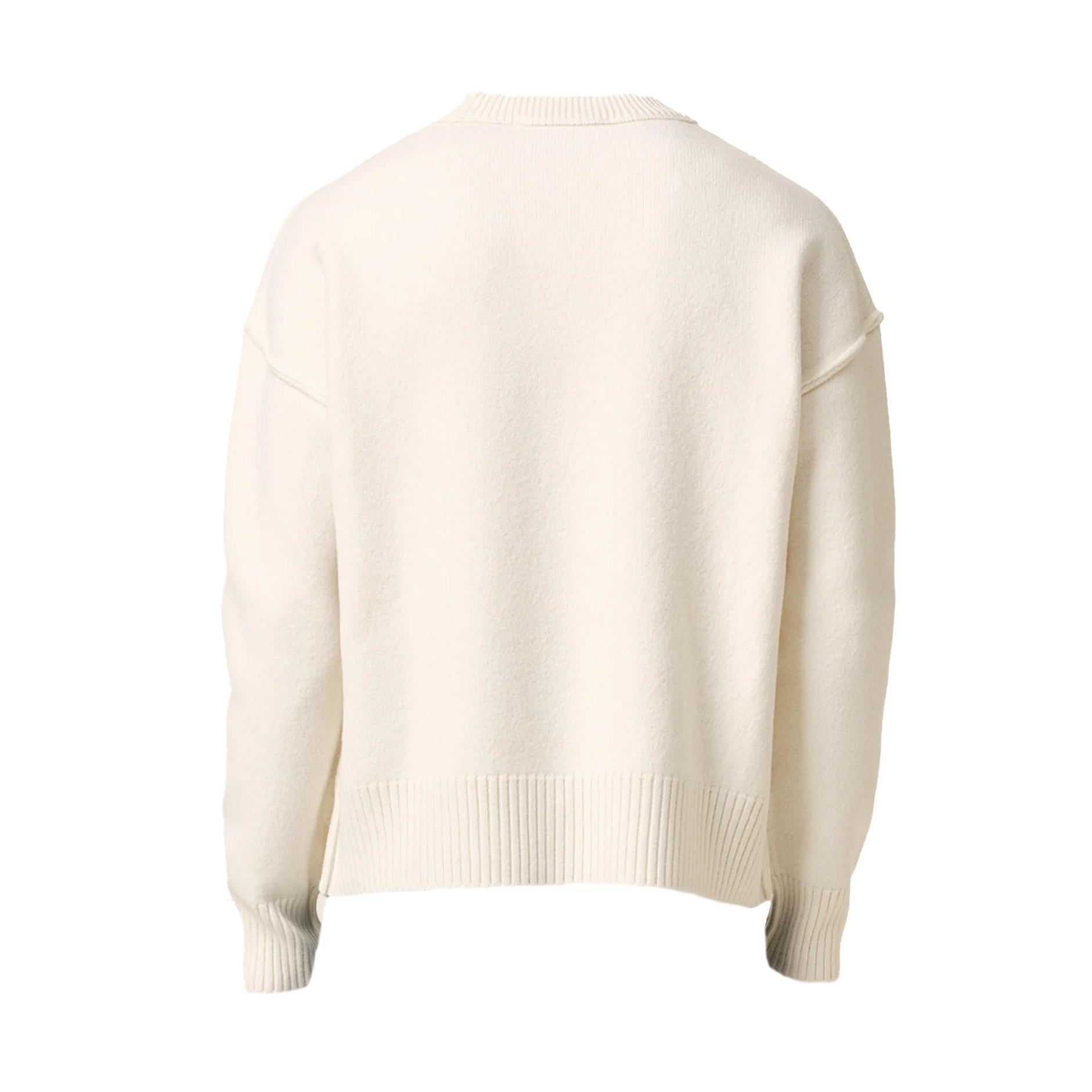 Ami Paris Large Heart Knit Sweater in Off White/Red