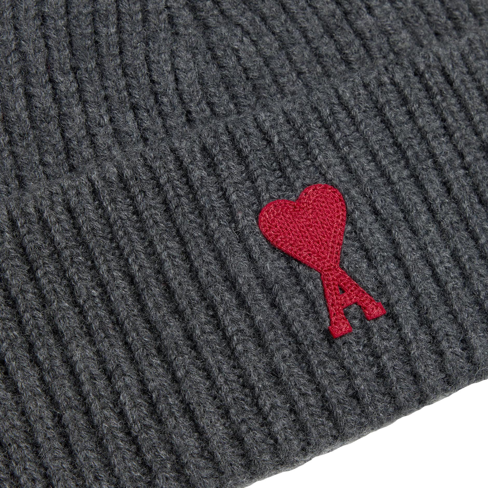 Ami Paris Logo Beanie Hat in Heather Grey