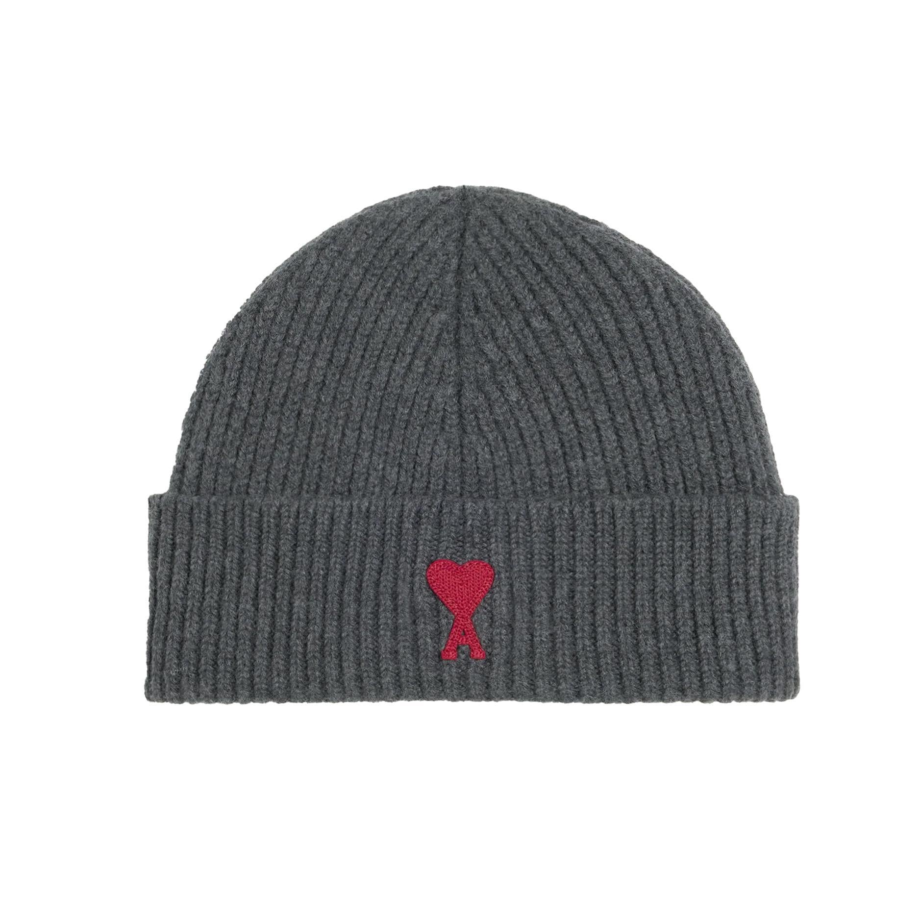 Ami Paris Logo Beanie Hat in Heather Grey