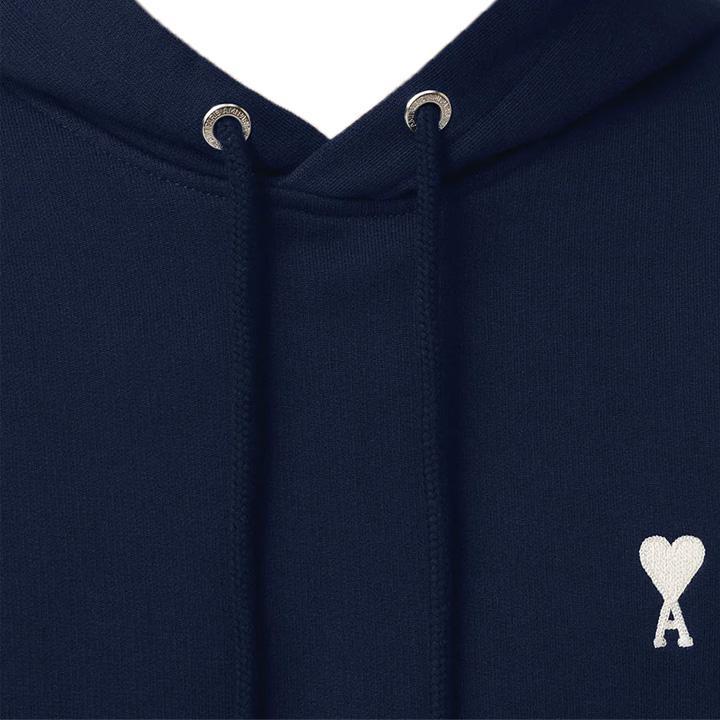 Ami Paris Loopback Cotton Hoodie in Night Blue / White HeartHoodies & Zip - UpsAmi ParisDPUS Designer Outlet3666598533442XSAmi Paris Loopback Cotton Hoodie in Night Blue / White Heart