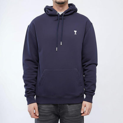 [Ami Paris] Loopback Cotton Hoodie in Night Blue / White HeartHoodies & Zip - UpsAmi ParisDPUS Designer Outlet3666598533442XS[Ami Paris] Loopback Cotton Hoodie in Night Blue / White Heart