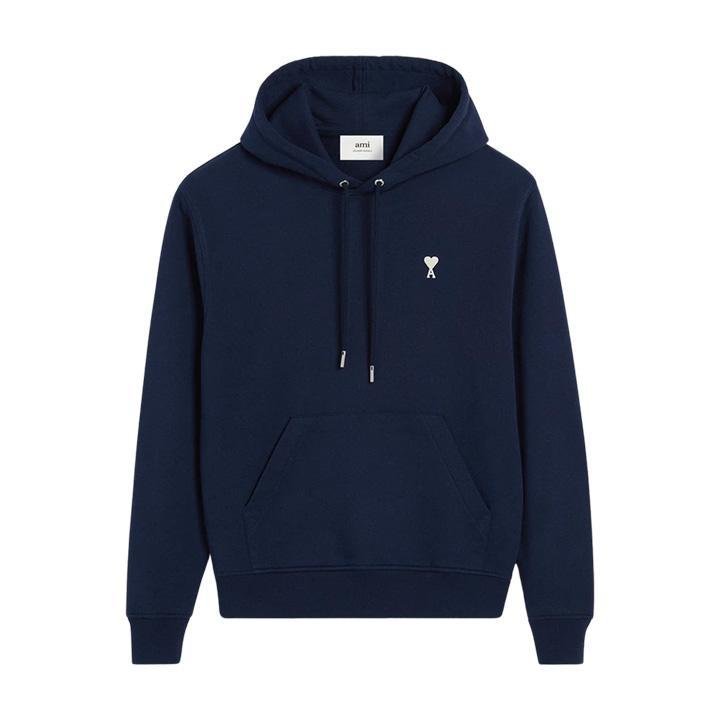 Ami Paris Loopback Cotton Hoodie in Night Blue / White HeartHoodies & Zip - UpsAmi ParisDPUS Designer Outlet3666598533442XSAmi Paris Loopback Cotton Hoodie in Night Blue / White Heart