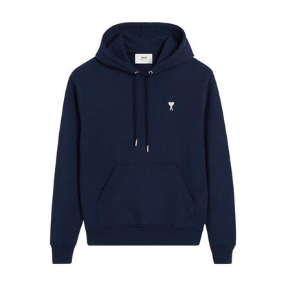 Ami Paris Loopback Cotton Hoodie in Night Blue / White HeartHoodies & Zip - UpsAmi ParisDPUS Designer Outlet3666598533442XSAmi Paris Loopback Cotton Hoodie in Night Blue / White Heart