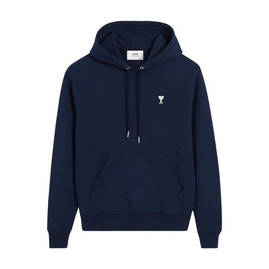 Ami Paris Loopback Cotton Hoodie in Night Blue / White HeartHoodies & Zip - UpsAmi ParisDPUS Designer Outlet3666598533442XSAmi Paris Loopback Cotton Hoodie in Night Blue / White Heart