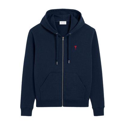 [Ami Paris] Loopback Cotton Zipped Hooded SweatshirtHoodies & Zip - UpsAmi ParisDPUS Designer Outlet3666598460199Night BlueXS[Ami Paris] Loopback Cotton Zipped Hooded Sweatshirt