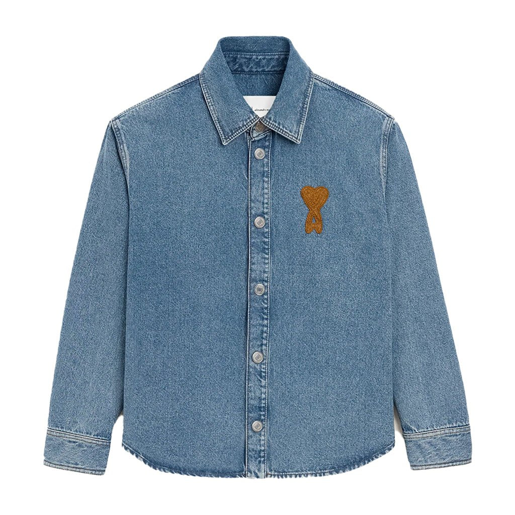 [Ami Paris] Overshirt With Knitted Ami De CoeurOvershirtAmi ParisDPUS Designer Outlet3666598729098Used Indigo Light DenimXS[Ami Paris] Overshirt With Knitted Ami De Coeur