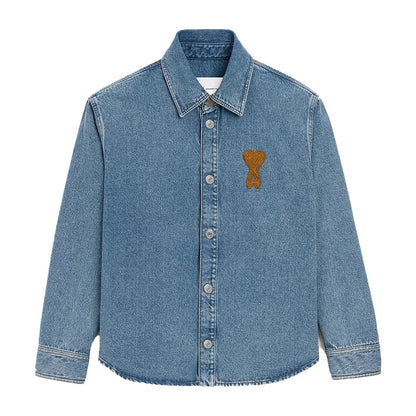 [Ami Paris] Overshirt With Knitted Ami De CoeurOvershirtAmi ParisDPUS Designer Outlet3666598729098Used Indigo Light DenimXS[Ami Paris] Overshirt With Knitted Ami De Coeur