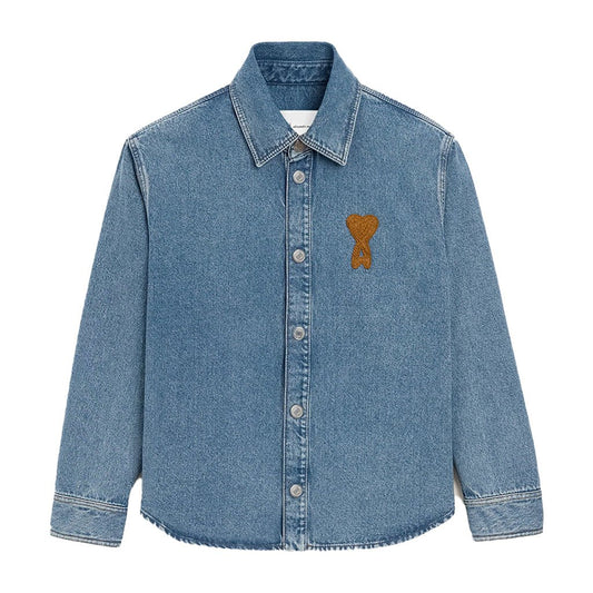 [Ami Paris] Overshirt With Knitted Ami De CoeurOvershirtAmi ParisDPUS Designer Outlet3666598729098Used Indigo Light DenimXS[Ami Paris] Overshirt With Knitted Ami De Coeur