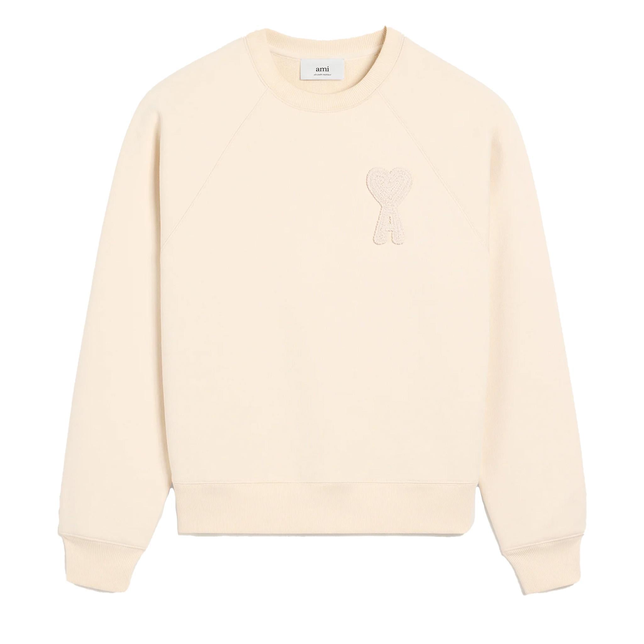 Ami Paris Patch Heart Sweatshirt in White Cream