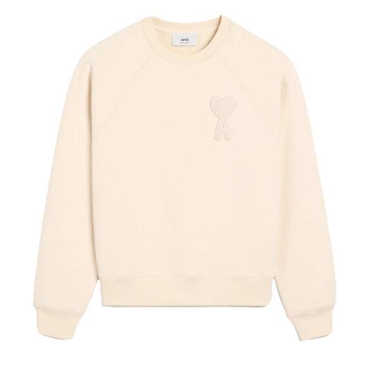 Ami Paris Patch Heart Sweatshirt in White Cream