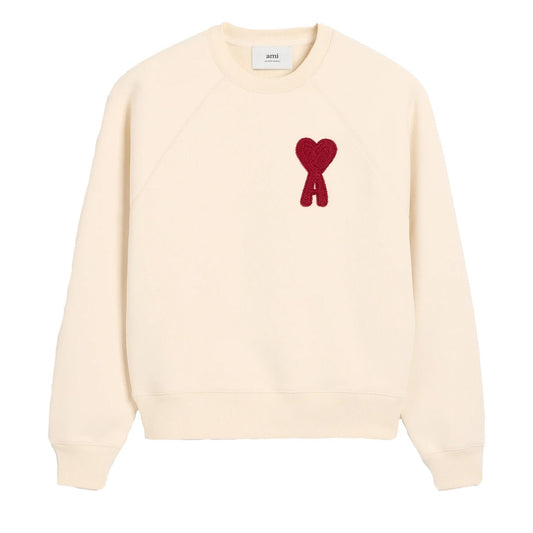 Ami Paris Patch Heart Sweatshirt in Off White / Red