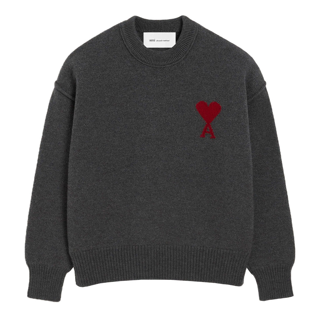 [Ami Paris] Quota Contrasted Large Ami De Coeur Crewneck KnitKnitwearAmi ParisDPUS Designer OutletUKS838.018-084-XSHeather Grey/RedXS[Ami Paris] Quota Contrasted Large Ami De Coeur Crewneck Knit