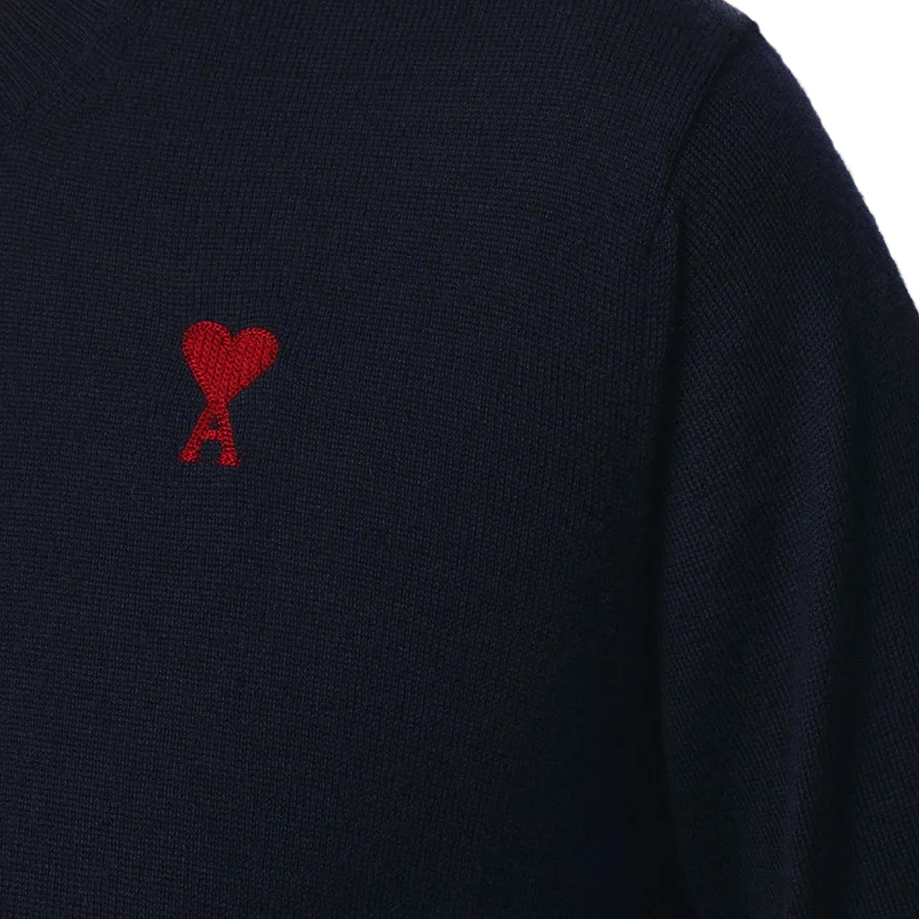 Ami Paris Small Heart Knit Sweater in Night Blue