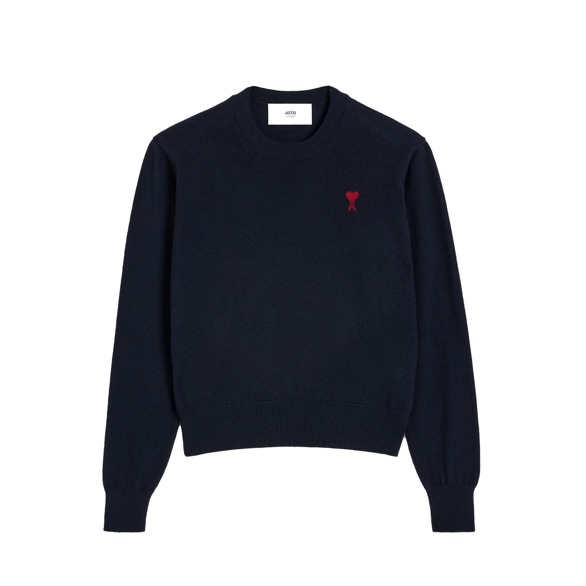 Ami Paris Small Heart Knit Sweater in Night Blue