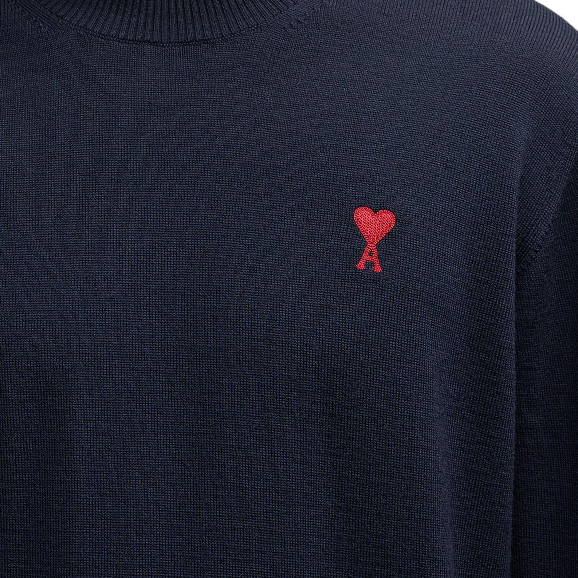 Ami Paris Small Heart Knit Sweater in Night Blue
