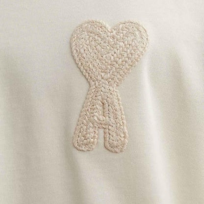 Ami Paris Tonal Patch Heart T-Shirt in White/Cream