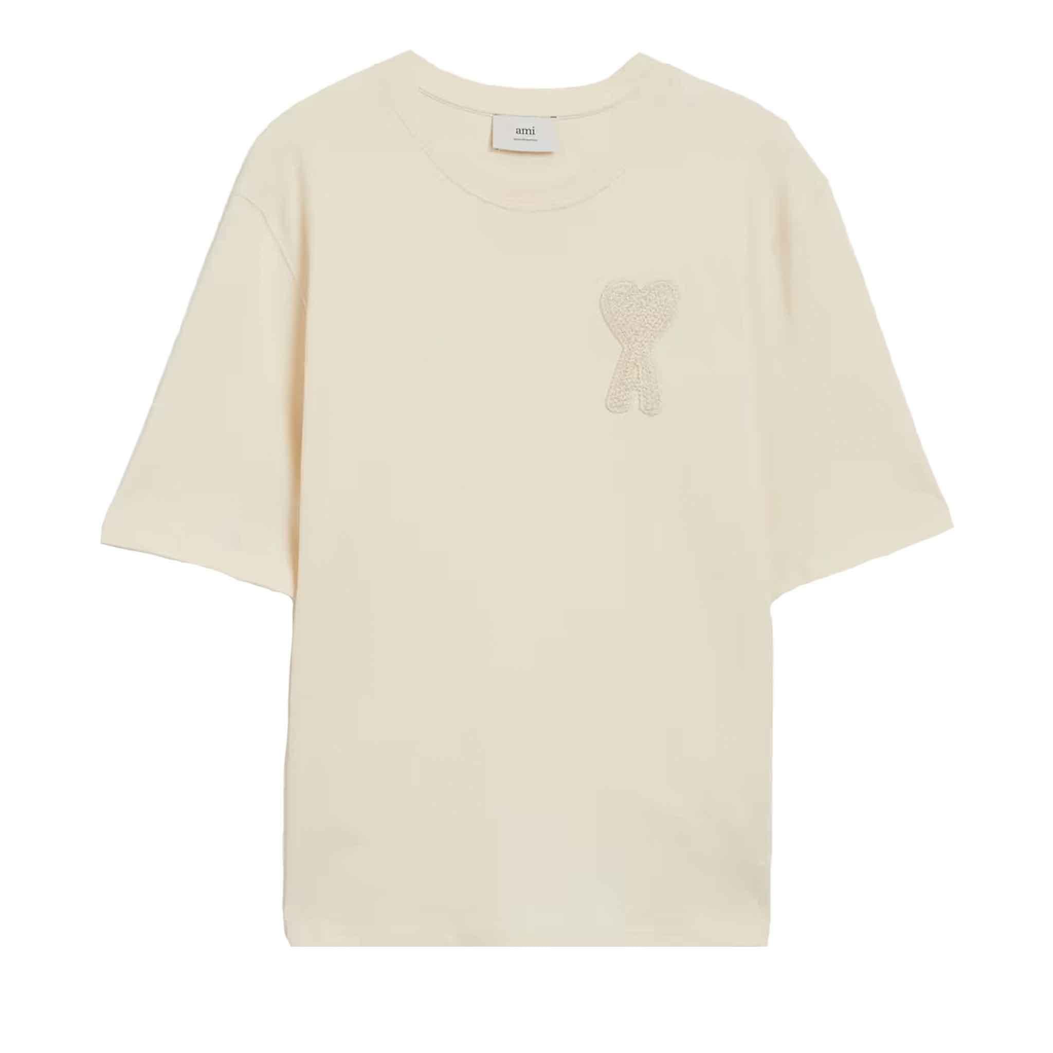 Ami Paris Tonal Patch Heart T-Shirt in White/Cream