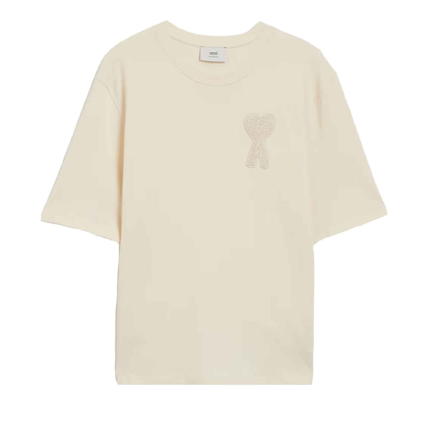 Ami Paris Tonal Patch Heart T-Shirt in White/Cream