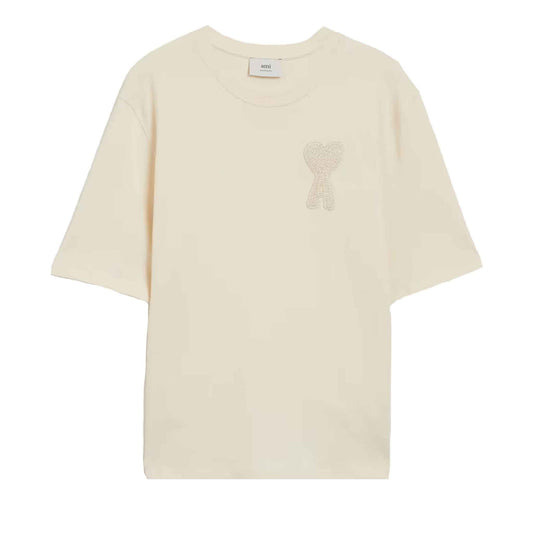 Ami Paris Tonal Patch Heart T-Shirt in White/Cream