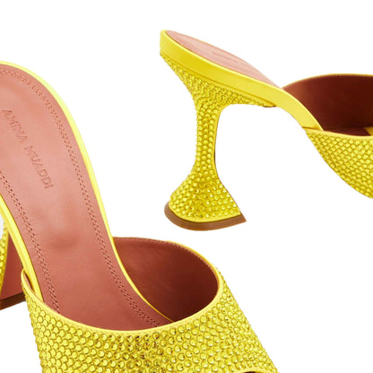 Amina Muaddi Lupiter Crystal Slipper in Satin Yellow