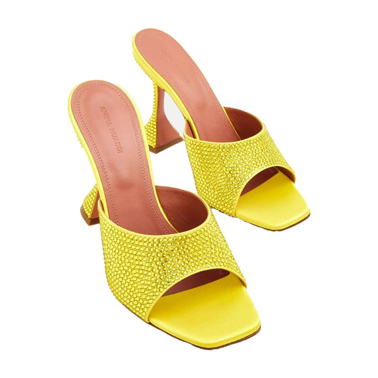 Amina Muaddi Lupiter Crystal Slipper in Satin Yellow