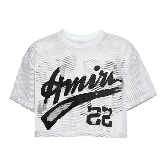 [Amiri] 22 Mesh Cropped T-ShirtT-ShirtAmiriDPUS Designer Outlet191846459890WhiteL[Amiri] 22 Mesh Cropped T-Shirt