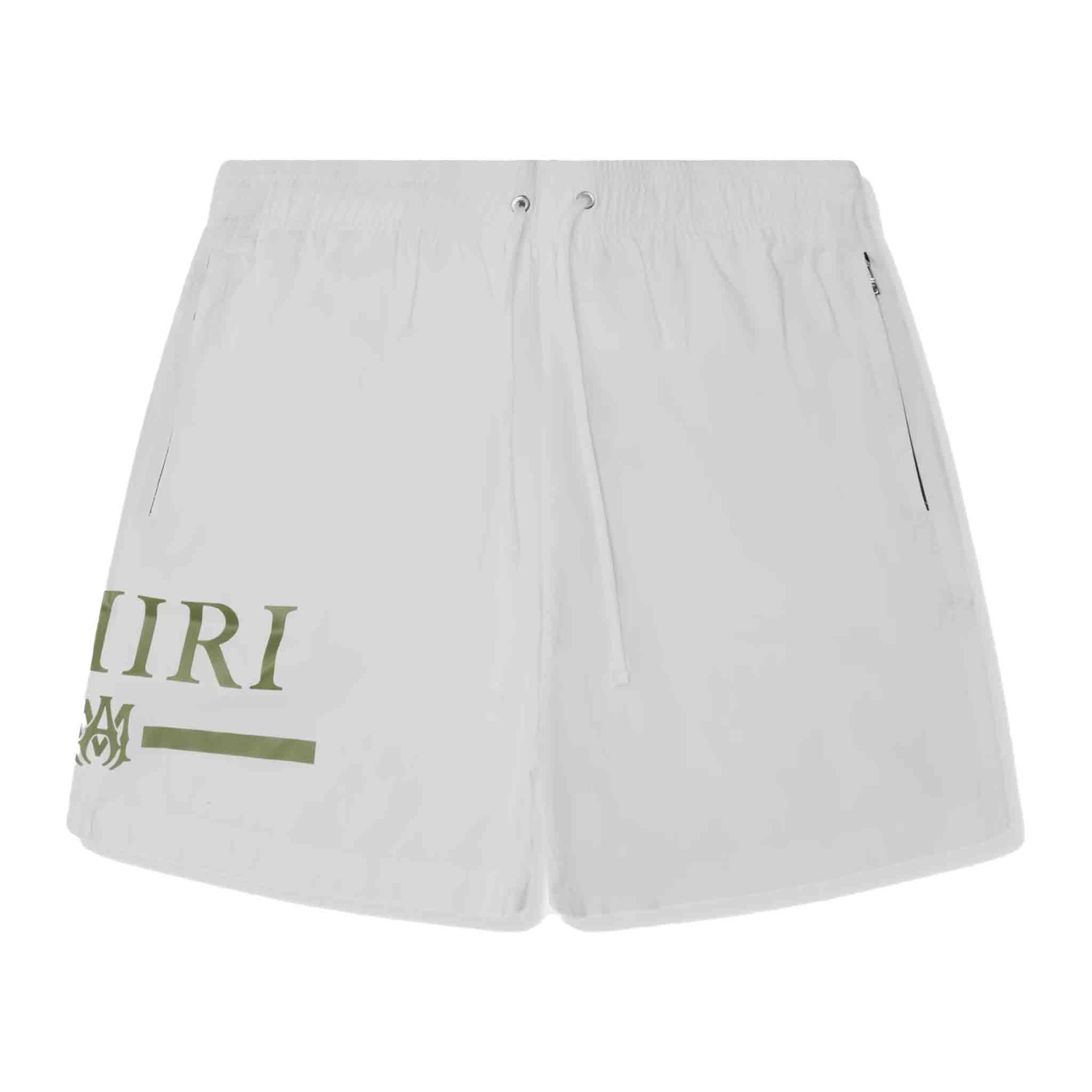 Amiri MA Bar Logo Swim Trunks in WhiteShortsAmiriDPUSXSAmiri MA Bar Logo Swim Trunks in White