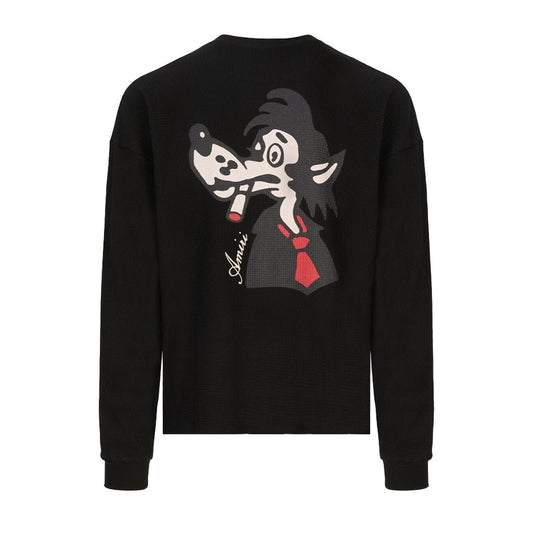 Amiri Smoking Wolf Oversized Waffle CrewneckSweatshirtsAmiriDPUS Designer OutletAM426JR064-0002-S197916216059BlackSAmiri Smoking Wolf Oversized Waffle Crewneck