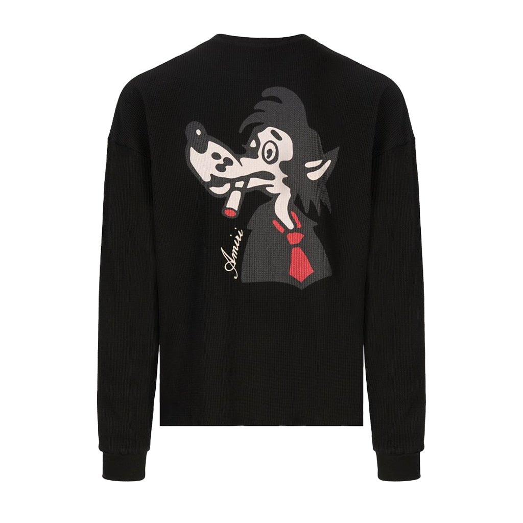 Amiri Smoking Wolf Oversized Waffle CrewneckSweatshirtsAmiriDPUS Designer OutletAM426JR064-0002-S197916216059BlackSAmiri Smoking Wolf Oversized Waffle Crewneck