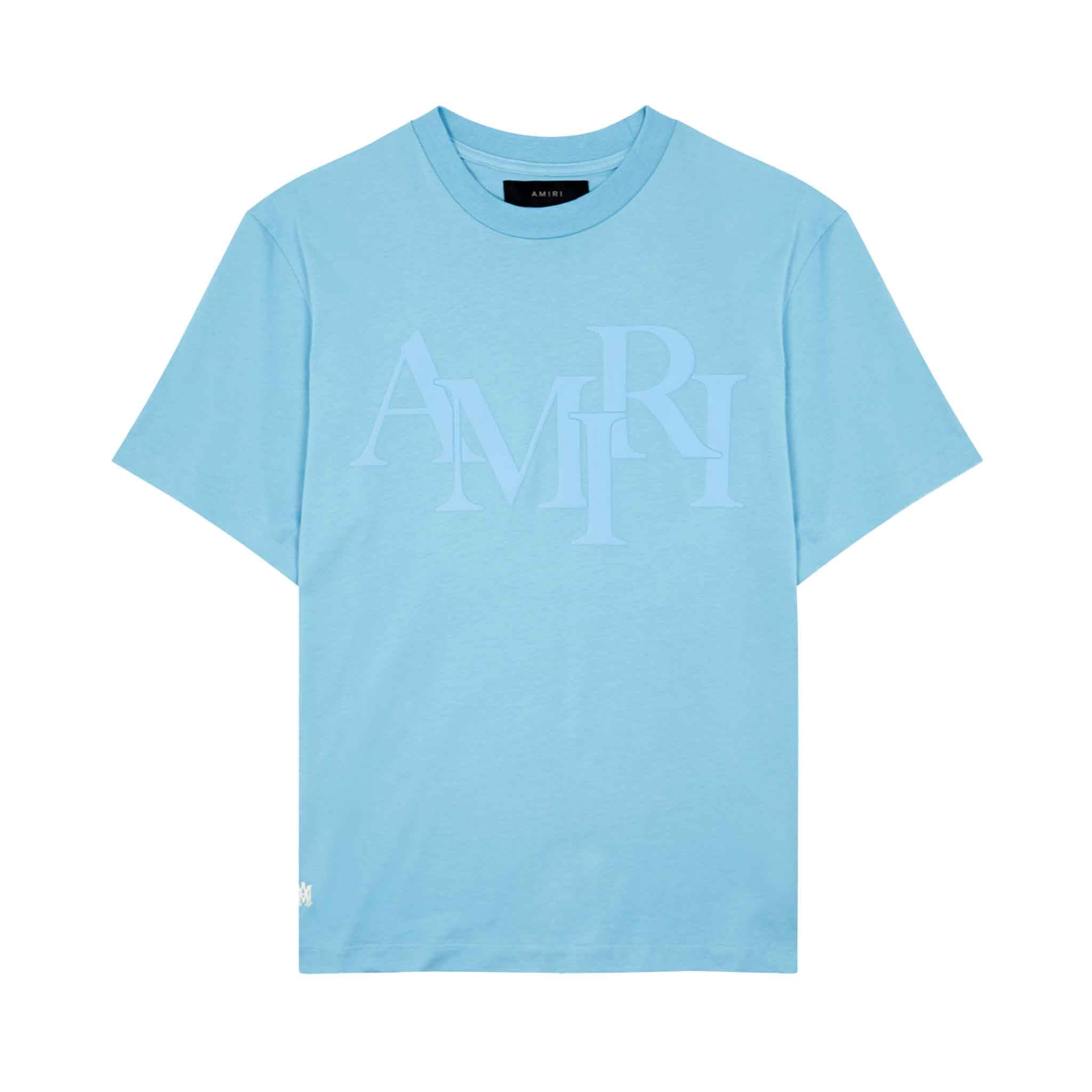 Amiri Staggered Logo T-Shirt in Air BlueT-ShirtsAmiriDPUS191846693539SAmiri Staggered Logo T-Shirt in Air Blue