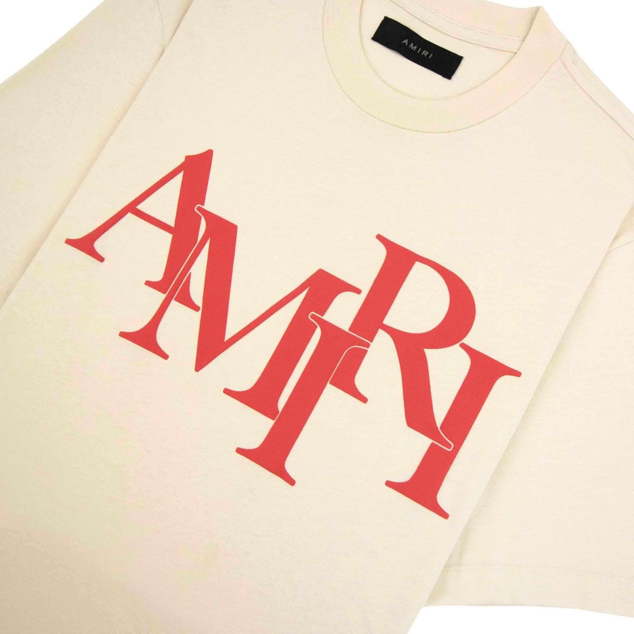 Amiri Staggered Logo T-Shirt in Birch