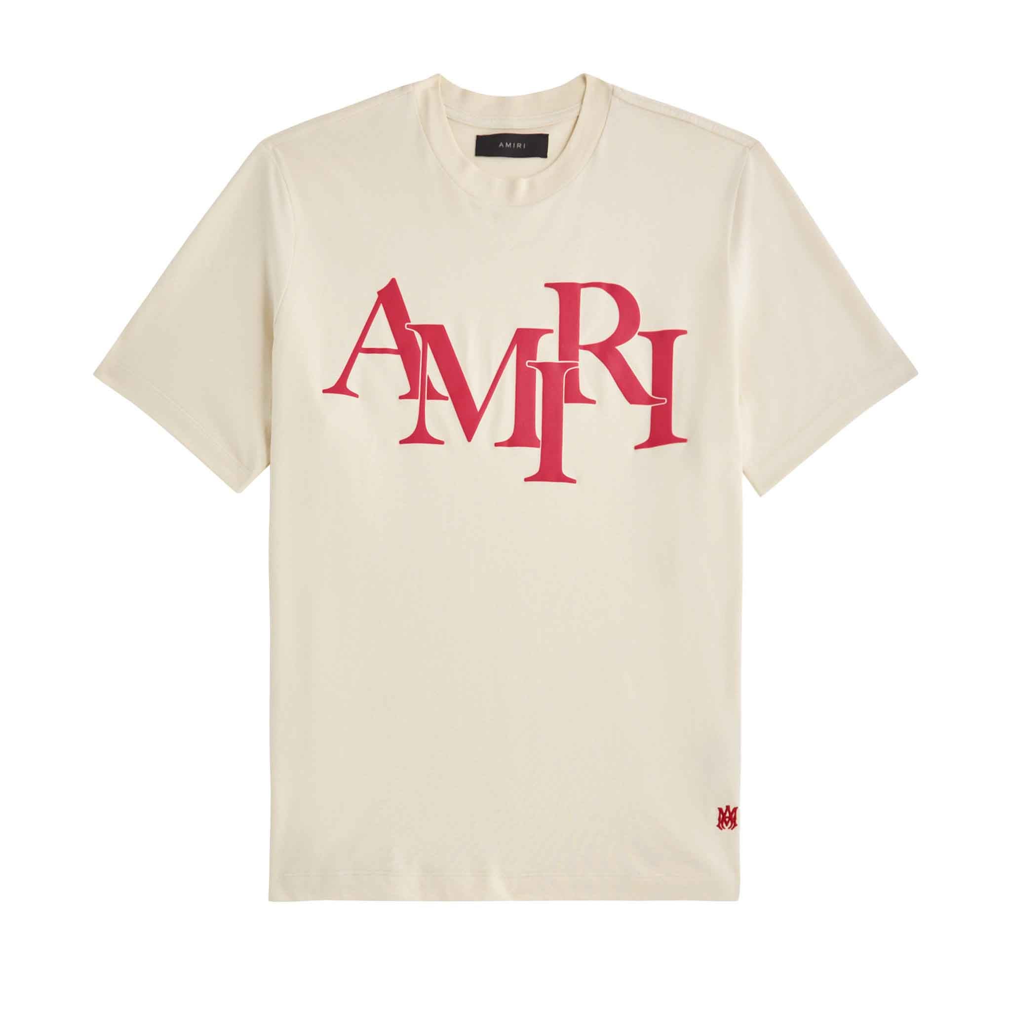 Amiri Staggered Logo T-Shirt in Birch