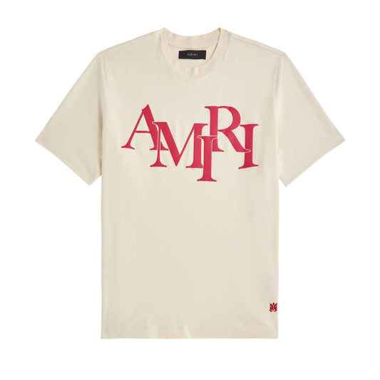 Amiri Staggered Logo T-Shirt in Birch