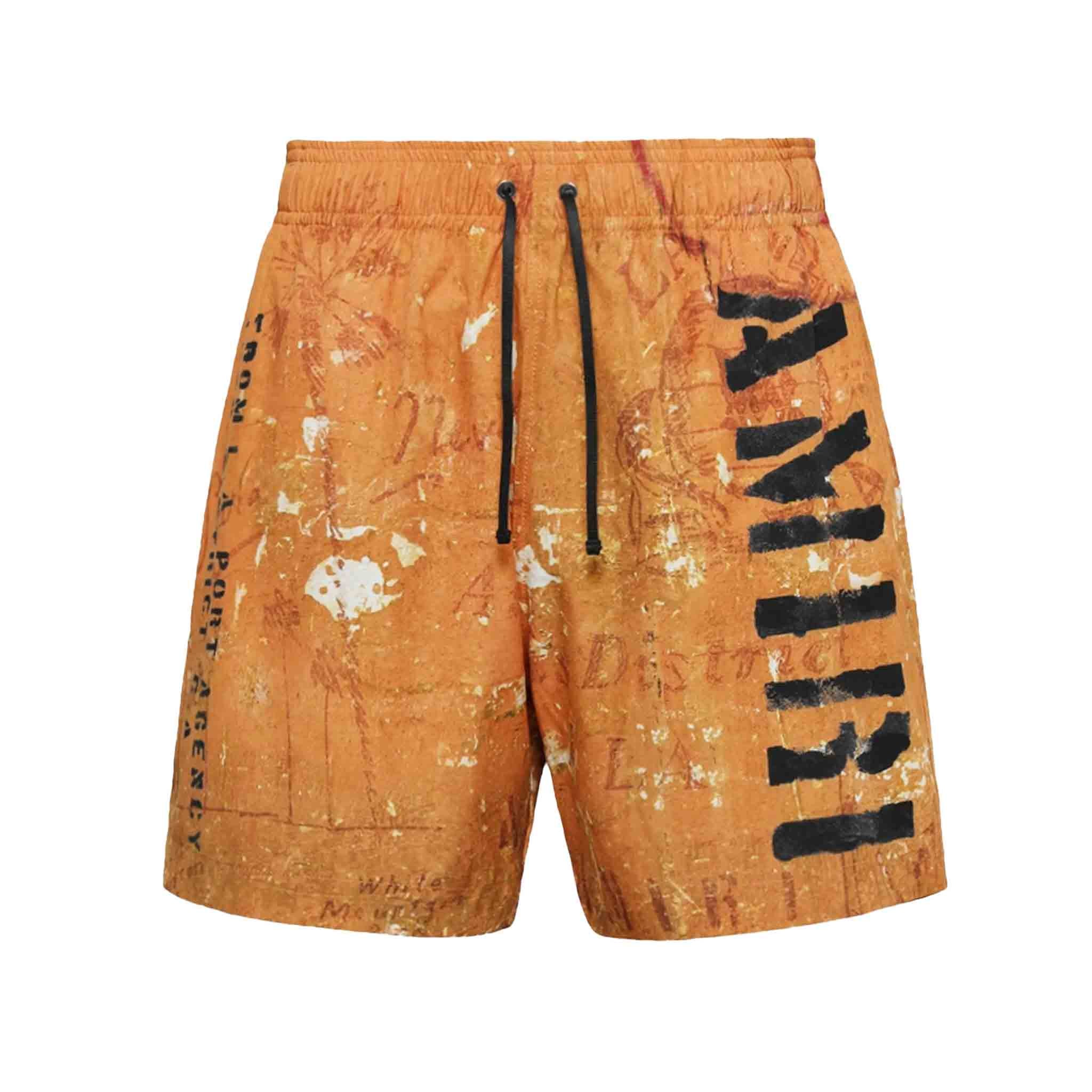 Amiri Stencil Military Swim Shorts in OrangeShortsAmiriDPUSXSAmiri Stencil Military Swim Shorts in Orange